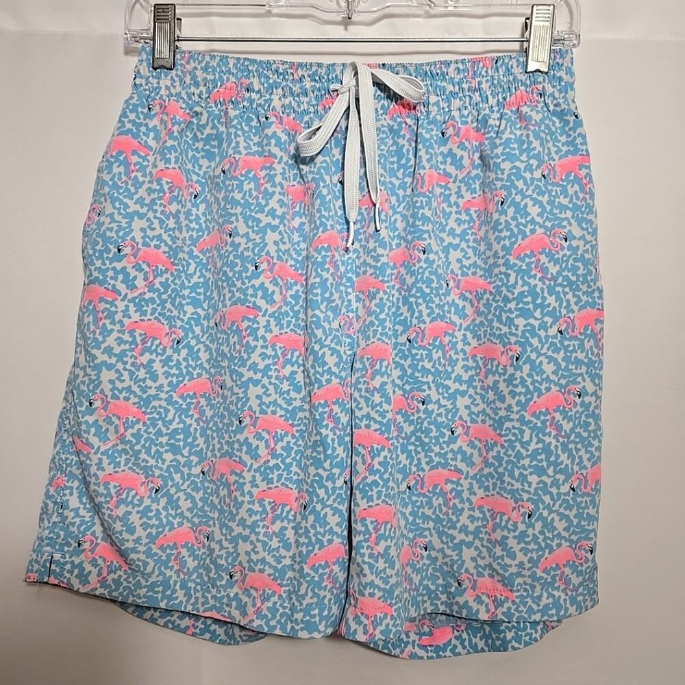 Chubbies Swim Trunks Shorts Mens Medium Blue Pink Flamingoes Mesh Lining Pull On